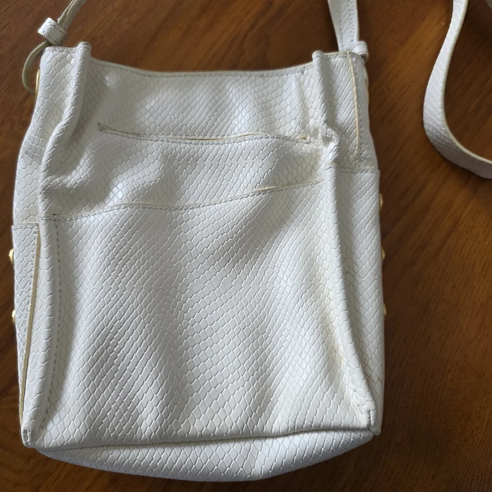 Hammitt DAVIS Small White Embossed Snake Skin Brushed Gold Crossbody Bag Purse - Picture 6 of 10